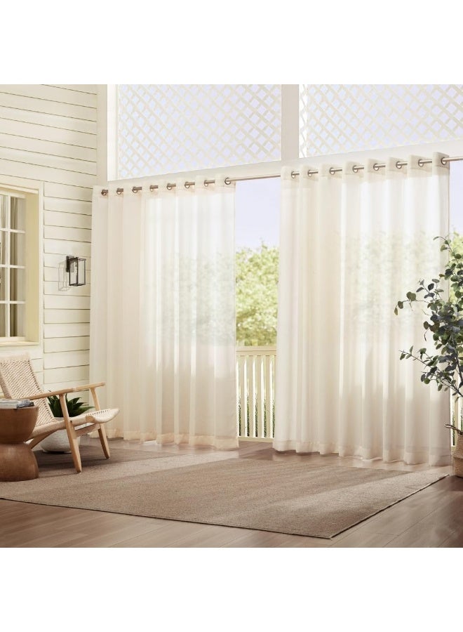 Elrene Home Fashions Carmen Sheer Extra-Wide Weatherproof Indoor/Outdoor Grommet Top Curtain Panel with Coordinating Tieback for Porch, Pergola, Patio, Deck, 114â€W x 108â€L, Ivory - Image 1