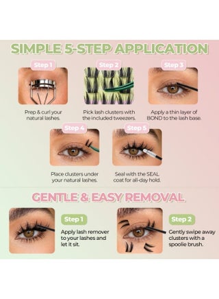 120pcs lash Clusters wispy false eyelash clusters Kit,Individual eyelash extension kit	With Lash Bond,Eyelash Brush And Tweezers,Natural Look Cluster Lashes With Black Thin Band C Curl 8-16mm Mixed Length Self-Application. - view 5