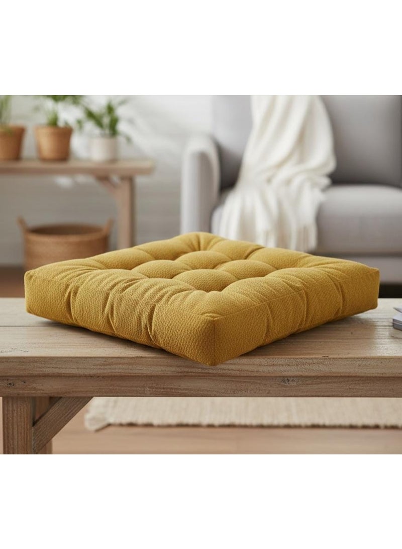 أي كي دي سي وسادة مربعة فاخرة من قماش الكوردروي من AKDC - وسادة من قماش مضلع ناعم بلون أصفر خردلي، 50×50×12 سم - Image 2