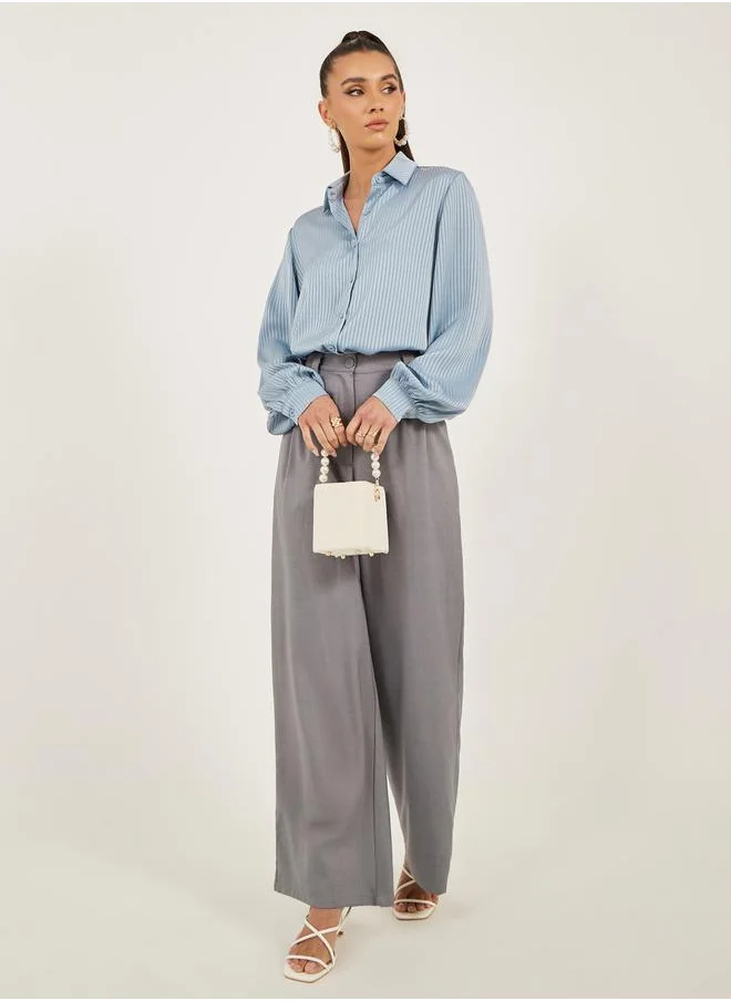 ستايلي Balloon Sleeve Striped Textured Shirt