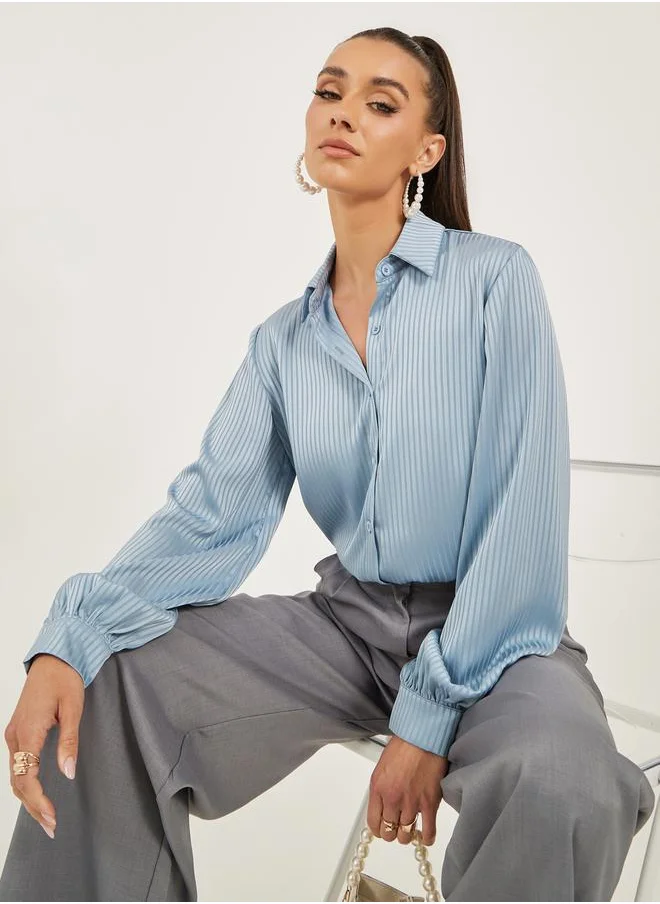 ستايلي Balloon Sleeve Striped Textured Shirt
