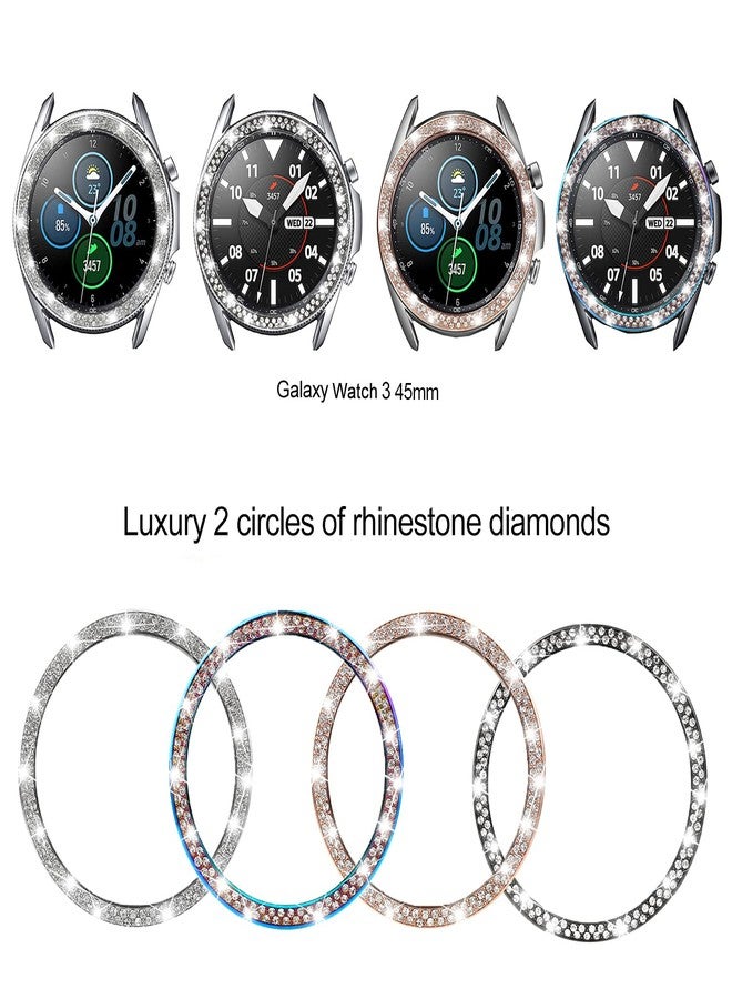 DEALELE Bands Compatible with Samsung Galaxy Watch 3 (45mm), 22mm Full Rhinestone Diamond Stainless Metal Strap with Bezel Ring Cover Replacement for Women Men (Silver) - Image 3