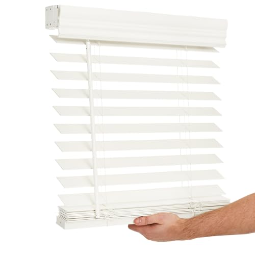 Lotus & Windoware LOTUS  WINDOWARE Cordless 2inchFaux Wood Blind 11 Wide x 72 LongSoft WhiteAntique WhiteSmooth Room Darkening Horizontal Blinds for Living Room Bedroom Interior Door Windows 