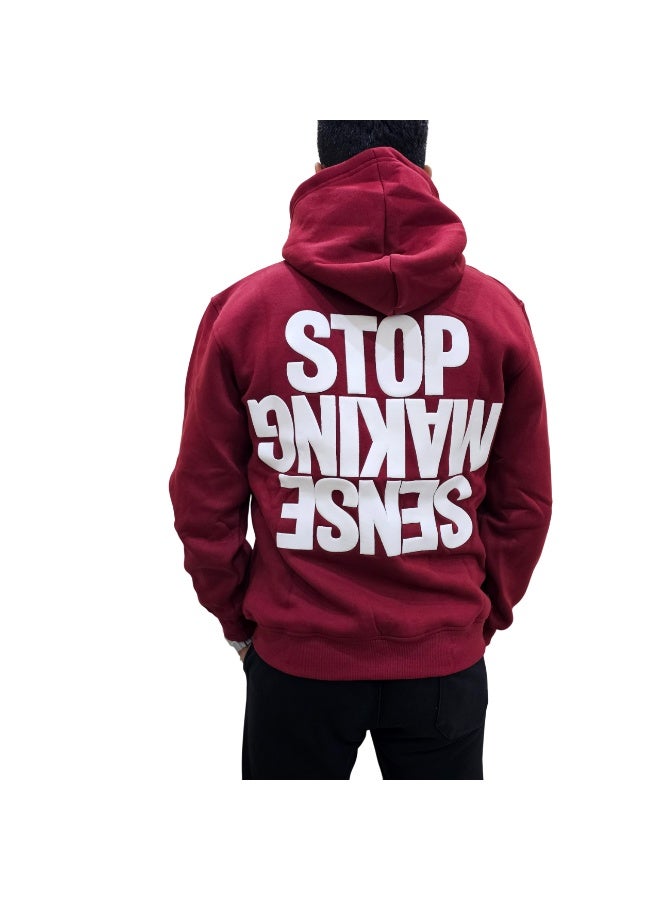 heavy cotton back print (stop making sense) unisex hoodie - regular fit - Burgundy - Image 4