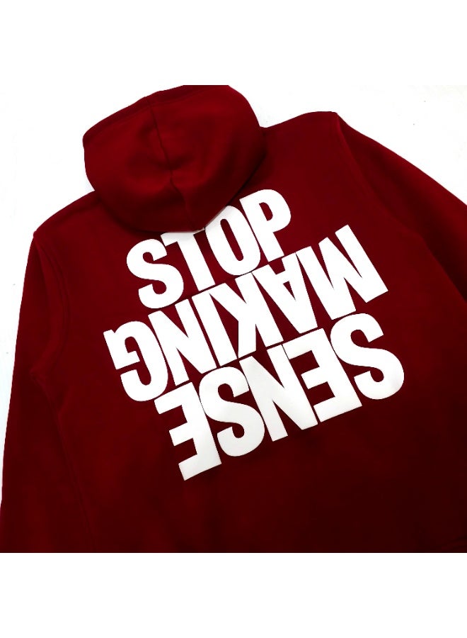 heavy cotton back print (stop making sense) unisex hoodie - regular fit - Burgundy - Image 1