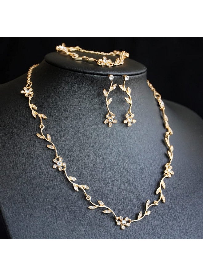 HapiBuy Crystal Necklace Earrings Bracelet Bridal Wedding Jewelry Set Rhinestone Choker Necklace For Brides Bridesmaid Gold Color - Image 2