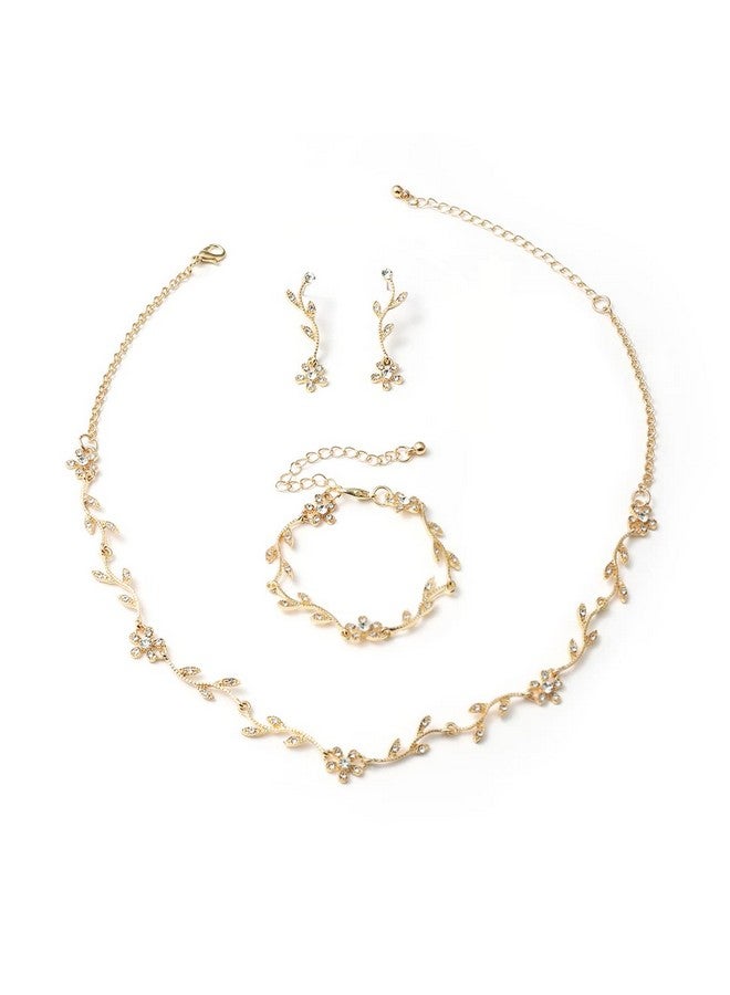 HapiBuy Crystal Necklace Earrings Bracelet Bridal Wedding Jewelry Set Rhinestone Choker Necklace For Brides Bridesmaid Gold Color - Image 1