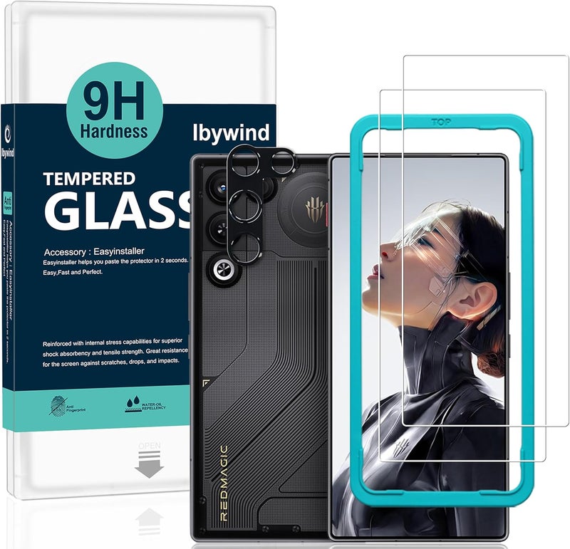 Ibywind for ZTE nubia RedMagic 11 Air Screen Protector,2-Pack,9H Hardness Tempered Glass with Camera Lens Protector,Easy Installation Tool,Bubble-Free,Fingerprint Unlock,Anti-Shatter,Anti-Scratch - Image 1