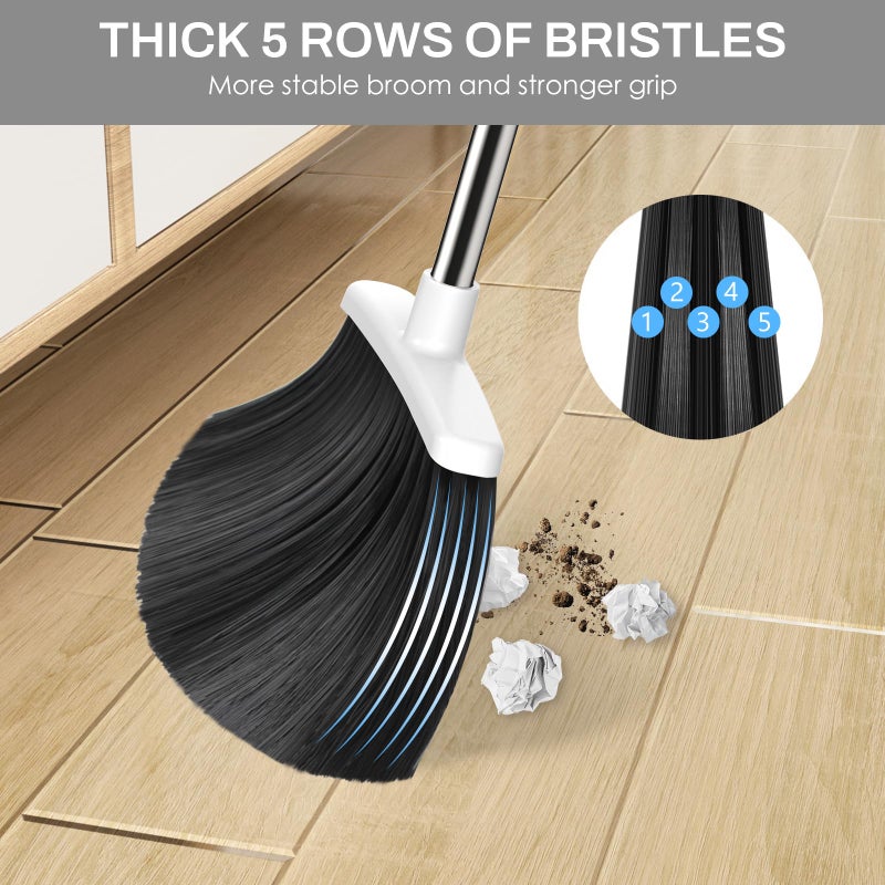 EZKEY Broom and Dustpan Set for Home, 51-in Long Adjustable Handle Angle Broom and Dustpan Combo Set with Dust Pan Teeth to Clean Hair for Home Kitchen Office Lobby Floor Garden (Black&White) - Image 5