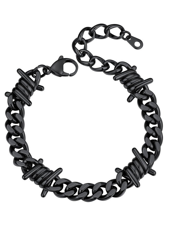 ChainsHouse Barbed Wire Bracelet, Cuban Link Chain Bracelet for Men, Stainless Steel Gothic Punk Thorns Hand Chain, Hip Hop Jewelry, 7mm/9 mm Width, 7"-8.3" Length, Send Gift Box, 7 inch, Metal, no - Image 1
