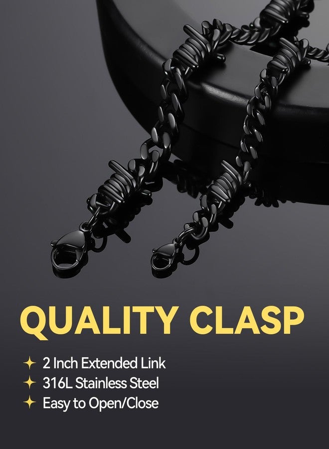ChainsHouse Barbed Wire Bracelet, Cuban Link Chain Bracelet for Men, Stainless Steel Gothic Punk Thorns Hand Chain, Hip Hop Jewelry, 7mm/9 mm Width, 7"-8.3" Length, Send Gift Box, 7 inch, Metal, no - Image 5