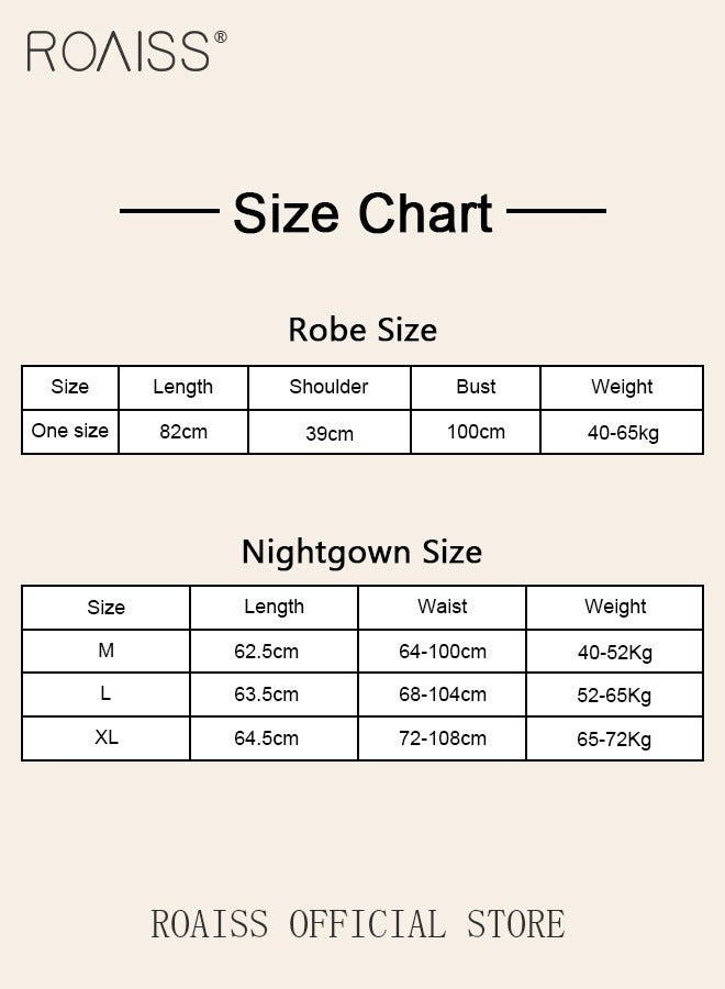 roaiss 2-Piece Set of Women Pajamas with V-Neck Design Women Home Wear Set Same Color Outer Robe and Lace Element Nightgown - Image 5