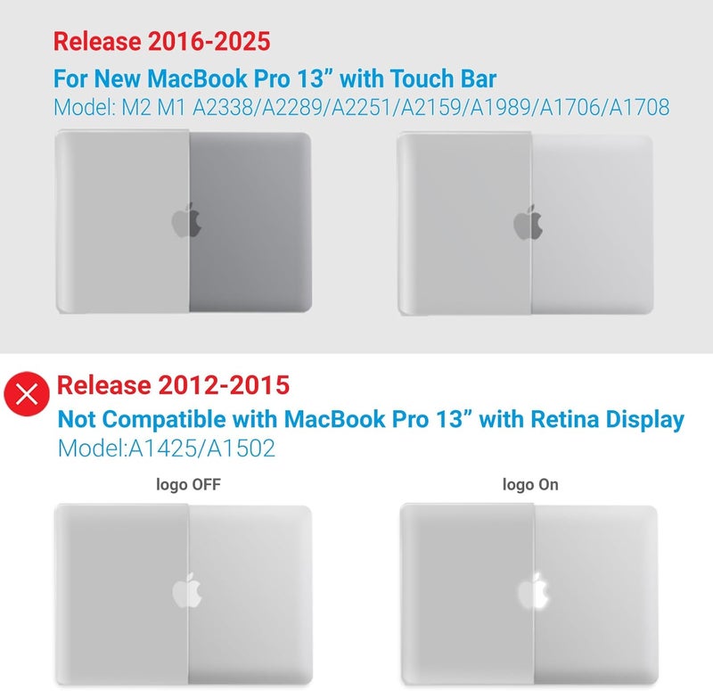 I Benzer Compatible with 2025 2024 M2 MacBook Pro 13 Inch Case 2025-2016 M1 A2338 A2289 A2251 A2159 A1989 A1706 A1708, Hard Shell Case & Keyboard Cover for Mac Pro 13, Frost Clear, T13CL+1A - Image 4