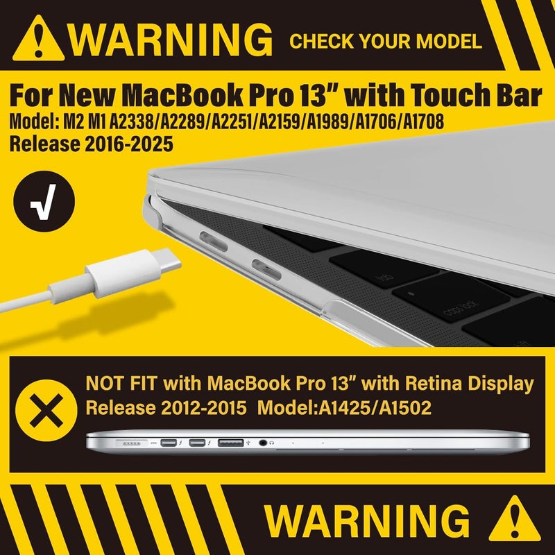 I Benzer Compatible with 2025 2024 M2 MacBook Pro 13 Inch Case 2025-2016 M1 A2338 A2289 A2251 A2159 A1989 A1706 A1708, Hard Shell Case & Keyboard Cover for Mac Pro 13, Frost Clear, T13CL+1A - Image 3