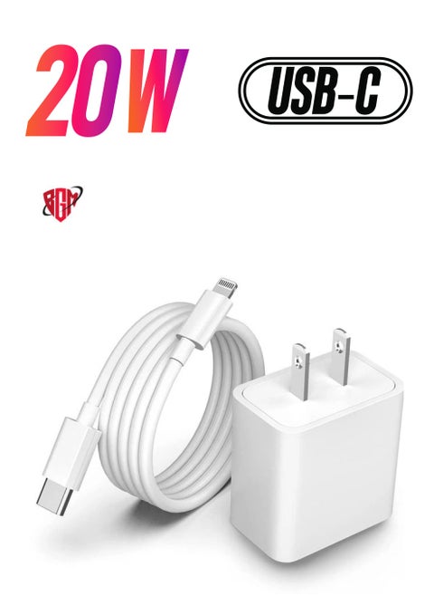 iPhone Fast Charger CableApple MFi Certified‘20W PD USB C Wall Charger Type C Power Adapter Lightning Cable Fasting Charging Plug Compatible with iPhone 12/12 Pro/11/XS/Max/XR/X/8 Plus/SE Pad