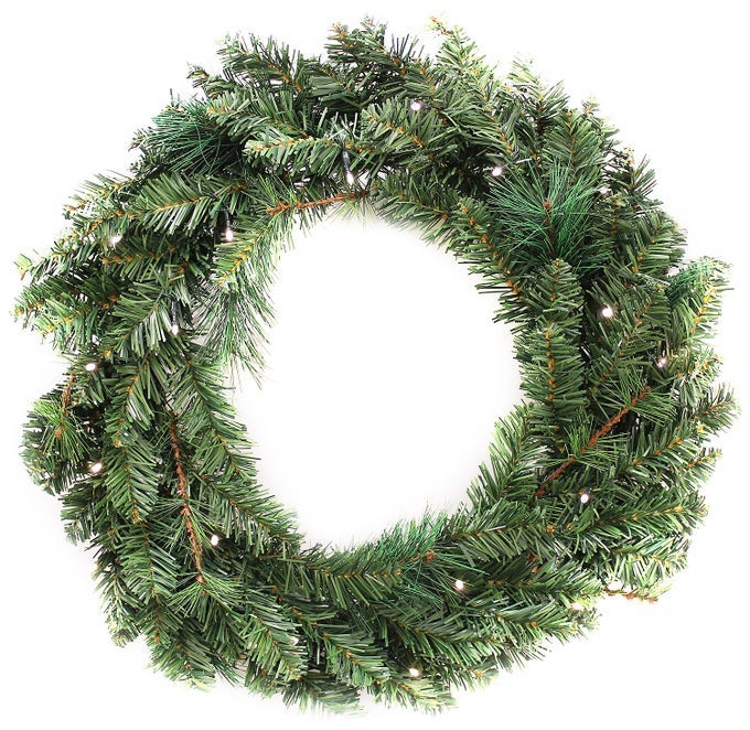 PRELIT WREATH CHRISTMAS DECORATION ILLUMINATED WITH 20 WARM WHITE LED LIGHTS 60 CM GREEN