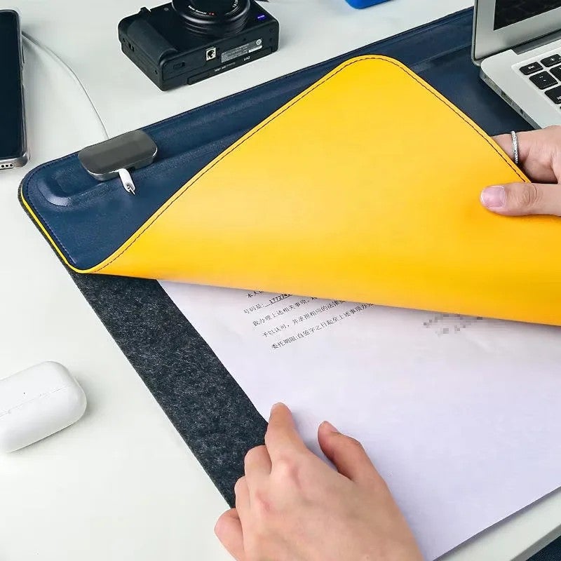 Y&D Double-Sided PU Leather Desk Mat Anti-Slip 15W Wireless Charging Felt Mouse Pad, Magnetic Table Protector, Two-Layer Office Desktop Pad - Image 3