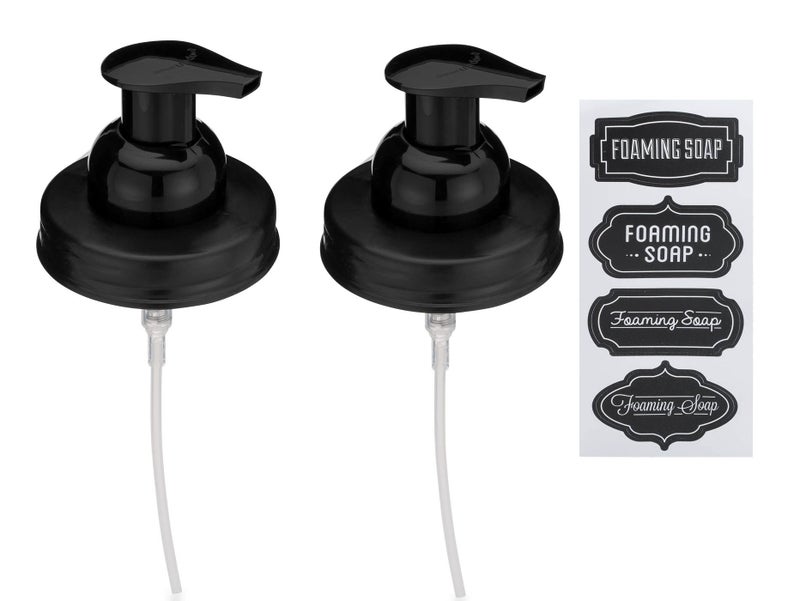 Jarmazing Products Mason Jar Foaming Soap Dispenser Lids Includes Waterproof Stickers Black 2 Pack