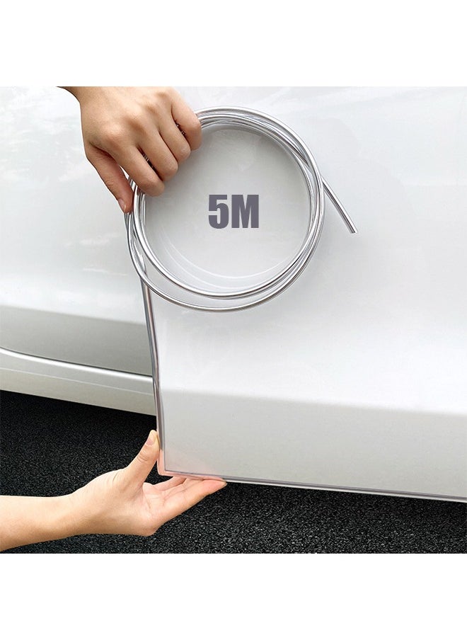 HY - Car Door Edge Guards, Universal U Shape Custom Chrome Plated DIY Moulding Trim Strip Line for Sedan Car Pickup Air Vent Door Edge Decoration (5m, Silver) - Image 1