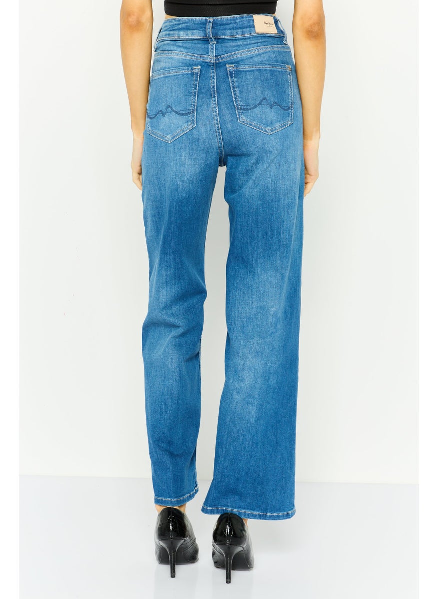 Pepe Jeans Women Regular Fit High Rise Wash Denim Jeans, Blue  - Image 2