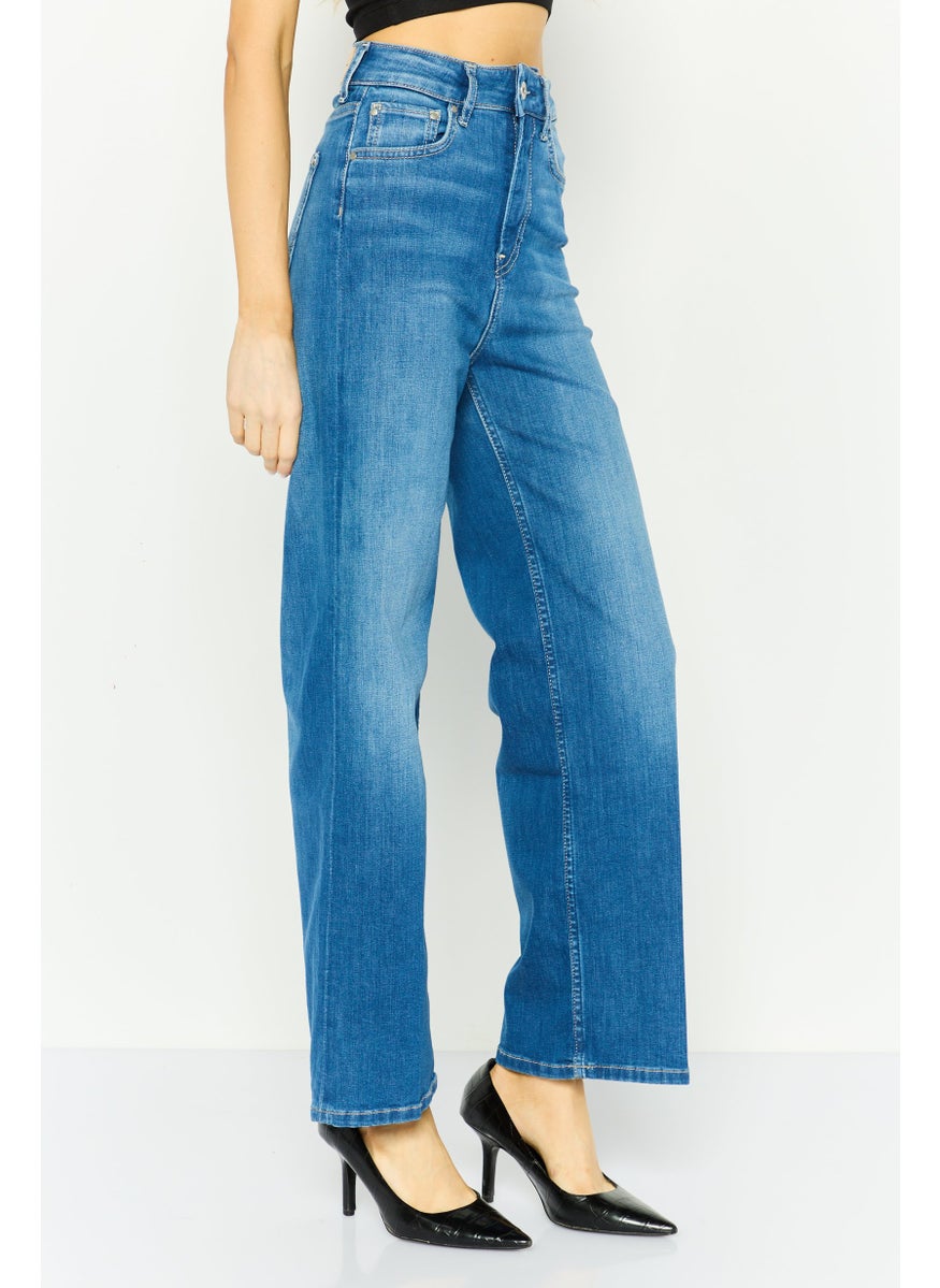 Pepe Jeans Women Regular Fit High Rise Wash Denim Jeans, Blue  - Image 4