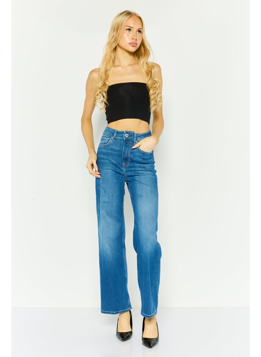 Pepe Jeans Women Regular Fit High Rise Wash Denim Jeans, Blue  - Image 3