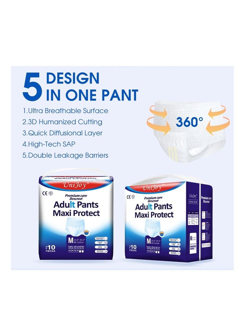 UniJoy 10 Pieces UniJoy Adult Diapers Pull Up / Pant Style Maximum Absorbency, Maximum Overnight Absorbency, Leak Protection, for Men and Women / Unisex, Medium – Large Size (Waist Size 60 cm – 110 cm)  - Image 3