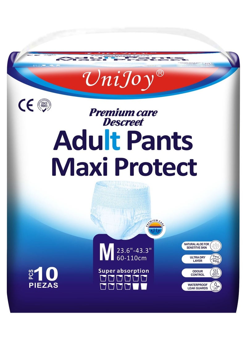 UniJoy 10 Pieces UniJoy Adult Diapers Pull Up / Pant Style Maximum Absorbency, Maximum Overnight Absorbency, Leak Protection, for Men and Women / Unisex, Medium – Large Size (Waist Size 60 cm – 110 cm)  - Image 1