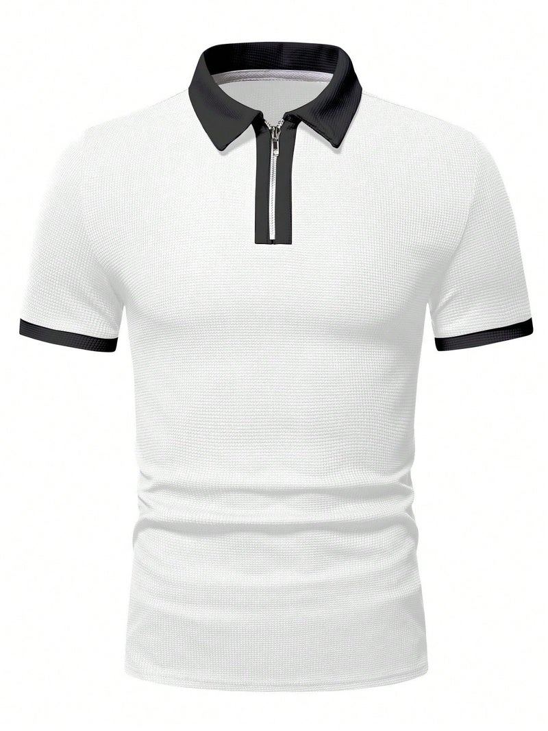 TAGDO Men's Waffle Knitted Polo Neck Regular Fit Tees (RF-Chain-Waffle-2015-White-S) - Image 1
