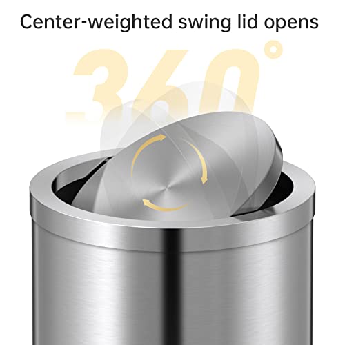 Mbillion Small Trash Can with Swing Lid 2.4 Gallons/9 Liter, Mini Trash Can with lid, Stainless Steel Cylindrical Garbage Can for Home and Office, for Ground and Desktop(Brushed Silver) - Image 4