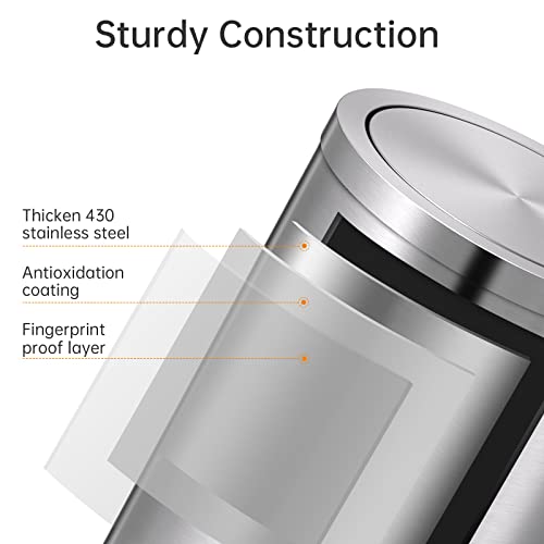 Mbillion Small Trash Can with Swing Lid 2.4 Gallons/9 Liter, Mini Trash Can with lid, Stainless Steel Cylindrical Garbage Can for Home and Office, for Ground and Desktop(Brushed Silver) - Image 5