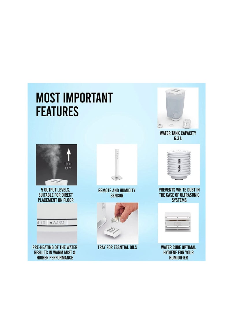 Stadler Form Stadler Form Eva Humidifier 6.3L Ultrasonic Humidifier with Oil Diffuser, Hot and Cold Mist, Remote Control and Sensor, Hygrometer, and Night Mode - For Big Rooms up to 80m², 2 Years Warranty  - Image 5