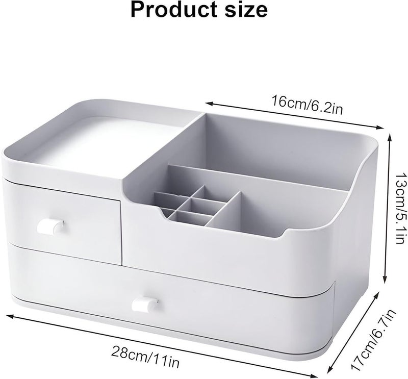 Stewit منظم مكياج مع أدراج، منظم طاولة كبير السعة لزينة، الحمام ومكتب غرفة النوم لمستحضرات التجميل، منظم للعناية بالبشرة، الفرش، ظلال العيون، المستحضرات، أحمر الشفاه - أبيض - Image 2