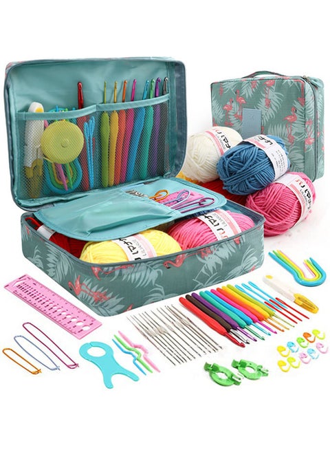 مجموعة كروشيه كاملة للمبتدئين للبالغين/الأطفال، تعليمات غزل الكروشيه، حقيبة تخزين بخطاف الحياكة ومستلزمات الكروشيه هدية مثالية للمبتدئين في الكروشيه (فلامنغو)