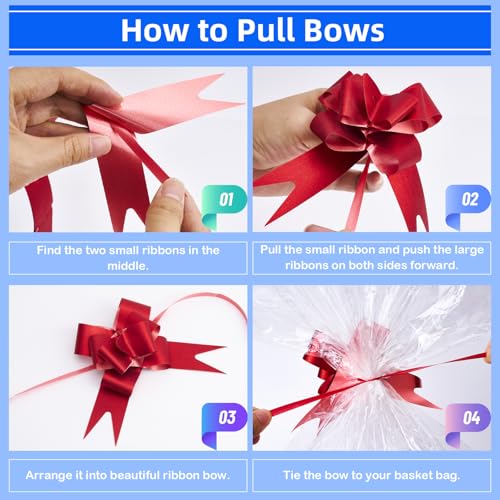 Homrelaxy 20 Pcs 24 x 30 Inches Cellophane Bags for Gift Baskets with 20 Colorful Pull Bows, Plastic Clear Basket Bags, Cellophane Wrap for Gift Baskets for Birthday, Wedding, Thanksgiving - Image 4