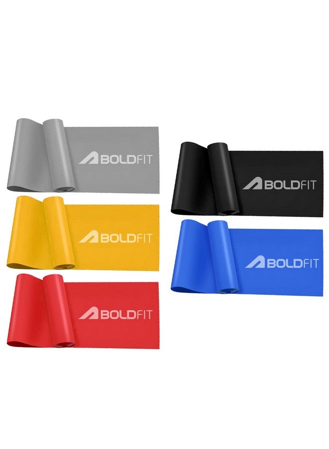 BOLDFIT أشرطة مقاومة بولدفِت - أشرطة مقاومة لتمارين البيلاتس للتمرين في المنزل - شريط لياقة بدنية للتمدد للنساء - أشرطة مقاومة للتمرين للرجال - مجموعة 5 من المطاط الطبيعي - Image 1