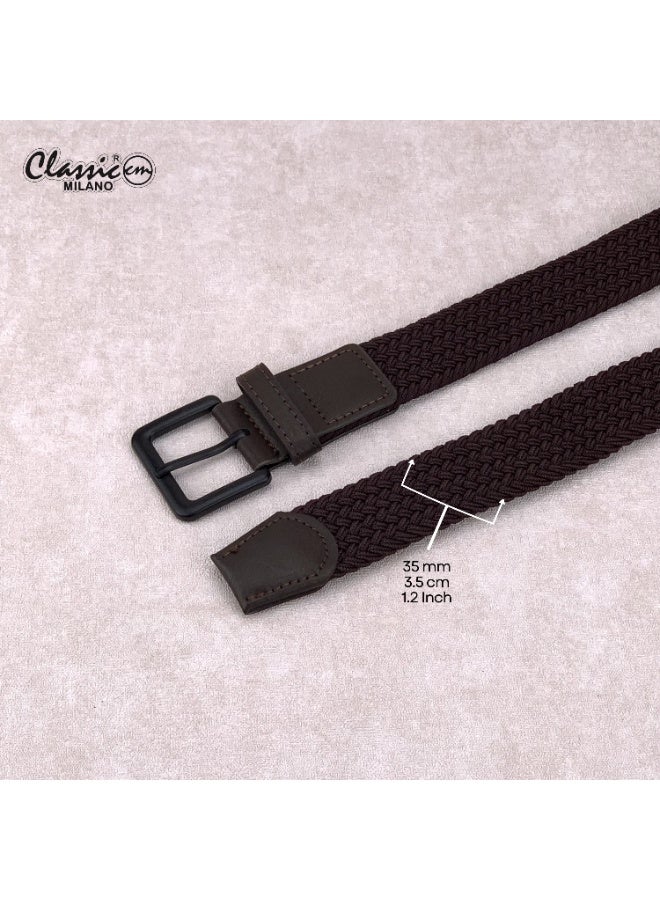 Classic Milano Braided Cotton Elastic Stretch Belt for Men & Women, Woven Canvas Web Belt with Gift Box, Adjustable Men's Belt | Full Length: 110CM (Free Size - Fits up to the waist of 40 Inches / 100 CM) - Image 4