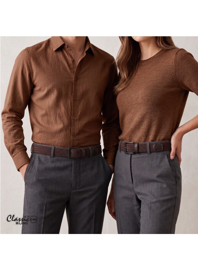 Classic Milano Braided Cotton Elastic Stretch Belt for Men & Women, Woven Canvas Web Belt with Gift Box, Adjustable Men's Belt | Full Length: 110CM (Free Size - Fits up to the waist of 40 Inches / 100 CM) - Image 2