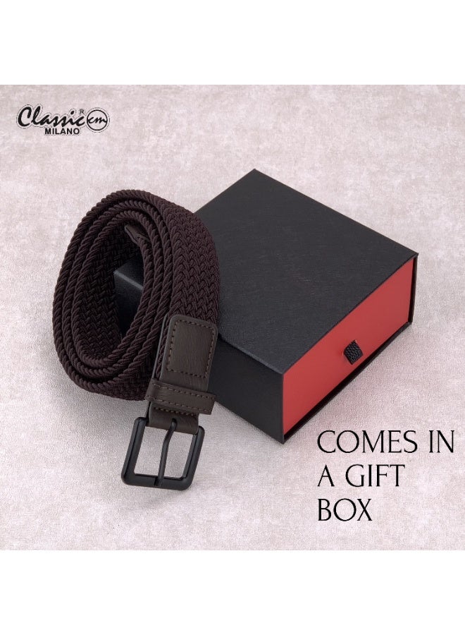 Classic Milano Braided Cotton Elastic Stretch Belt for Men & Women, Woven Canvas Web Belt with Gift Box, Adjustable Men's Belt | Full Length: 110CM (Free Size - Fits up to the waist of 40 Inches / 100 CM) - Image 5