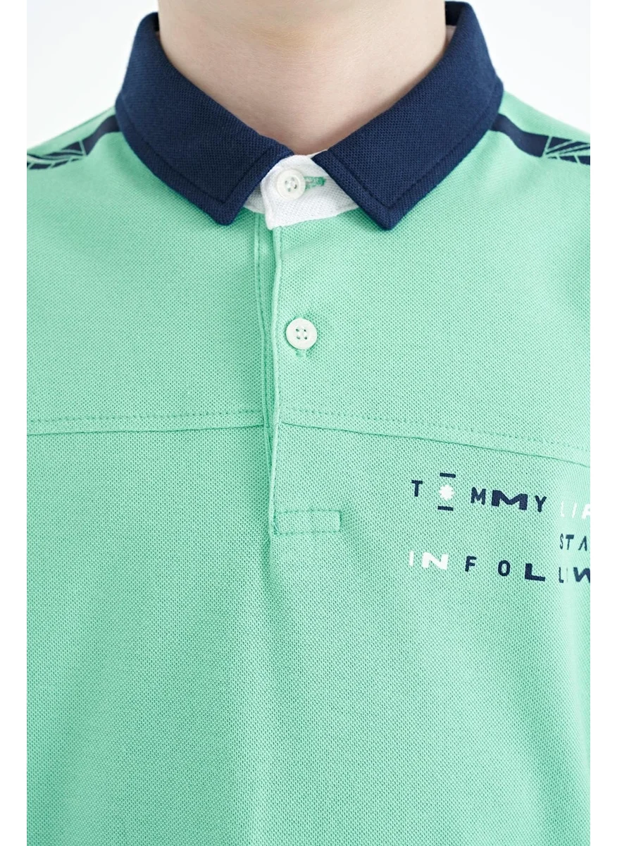 تومي لايف Water Green Print Detailed Standard Size Polo Collar Boy T-Shirt - 11140