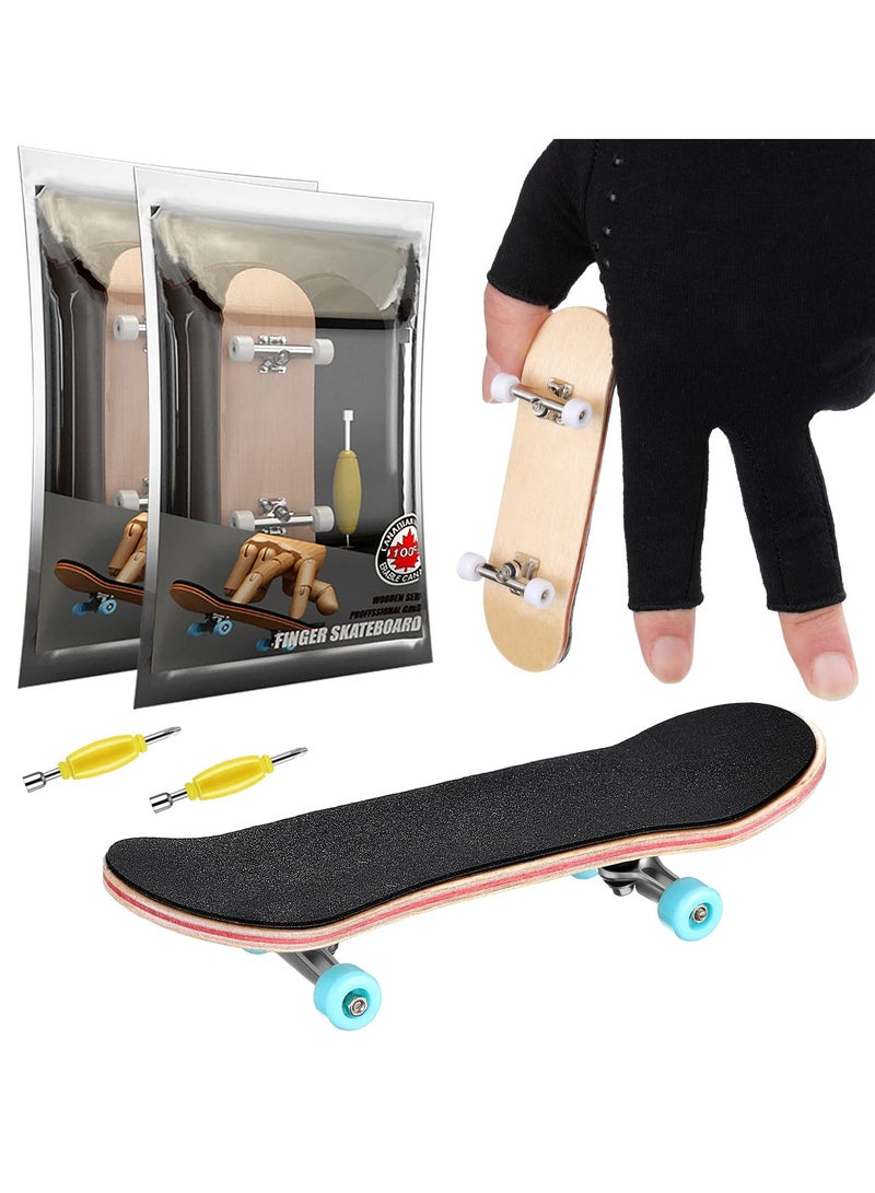 Finger Skateboard, 2 Pcs Alloy Mini Skateboard Deck with Pro Fingerboard Tools and Bearing, Pressure Gifts for Children Teens Adults (Blue+White) - Image 1