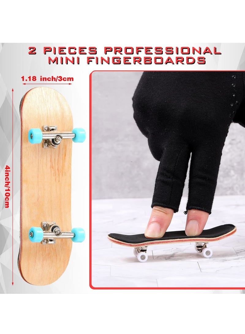 Finger Skateboard, 2 Pcs Alloy Mini Skateboard Deck with Pro Fingerboard Tools and Bearing, Pressure Gifts for Children Teens Adults (Blue+White) - Image 2