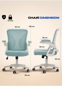 DROGO Premium Ergonomic Office Chair for Work from Home, High Back Computer Chair with Flip Up Armrest, Breathable Mesh, Rocking, Adjustable Seat, Winged Back | Mesh Chair for Office White/Blue  - Image 3