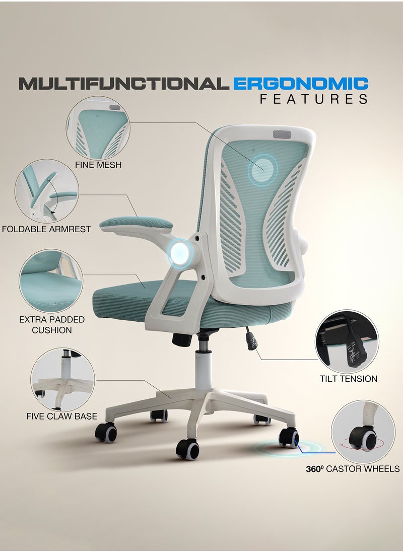 Premium Ergonomic Office Chair for Work from Home, High Back Computer Chair with Flip Up Armrest, Breathable Mesh, Rocking, Adjustable Seat, Winged Back | Mesh Chair for Office White/Blue - pzsku/Z3187FEB222DD70332A90Z/45/_/1735382948/554c356b-0838-429f-9b11-c4bf9a848a62