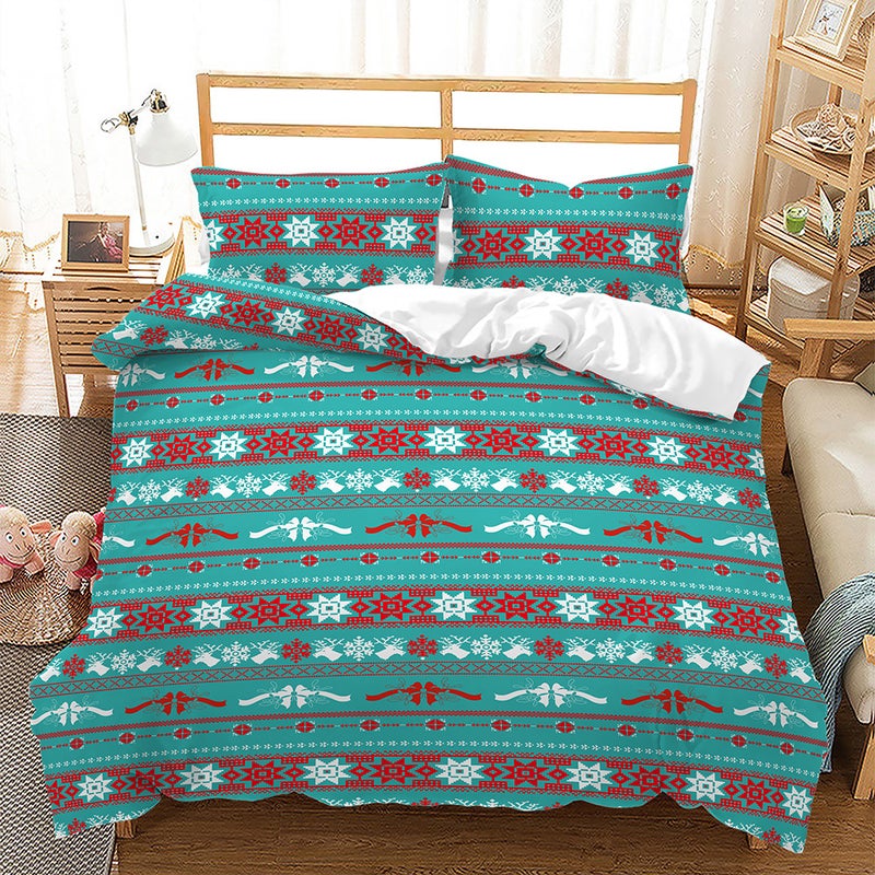 Christmas Plaid 3D Digital Printing Bed Three-Piece Set Export Quilt Set - Image 1