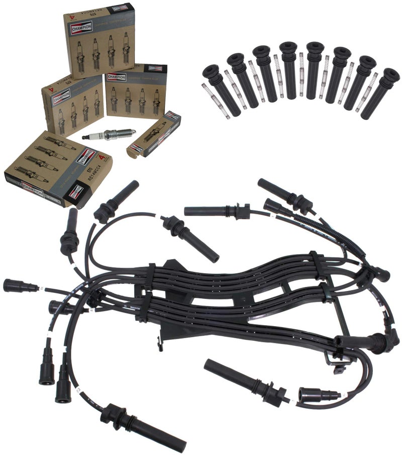 APDTY Tune Up Kit Includes 16 OEM Spark Plugs, 16 Ignition Wires & COP Coil On Plug Boots Fits 2003-2005 Dodge Ram Pickups With 5.7L Hemi / 2004-2005 Dodge Durango With 5.7L Hemi - Image 1