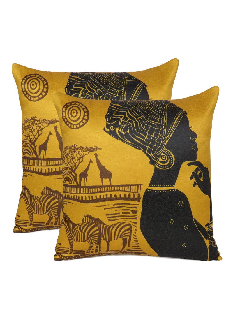Oussum Lady Decorative Yellow Throw Pillow Covers Pack of 2 For Office Car Seat Home Bedroom Sofa Home Decoration Chair (16 X 16 Inch)  - Image 1