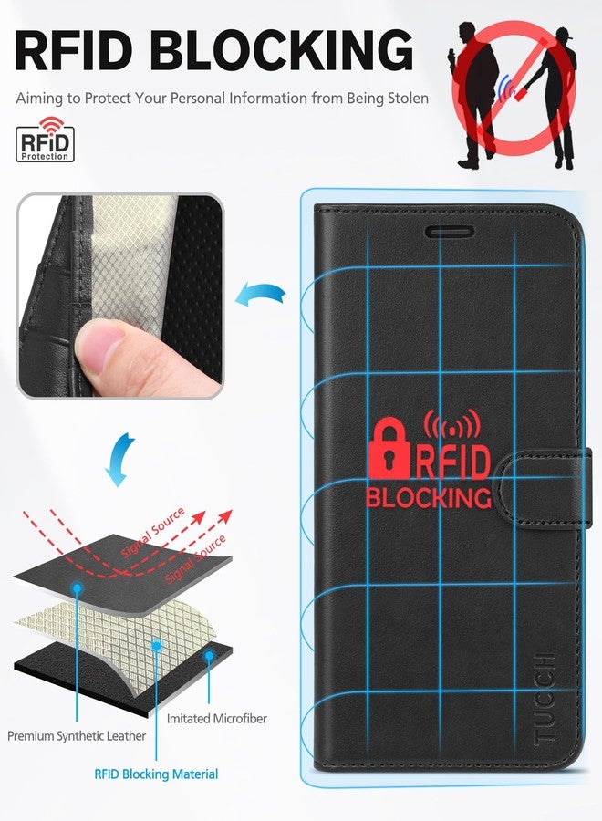 TUCCH iPhone XR Wallet Case, iPhone XR Case, Premium PU Leather Flip Slim Cover[Kickstand] [RFID Blocking] Credit Card Holder, [Wireless Charging] Compatible with iPhone XR(6.1 inch) - Black - Image 3