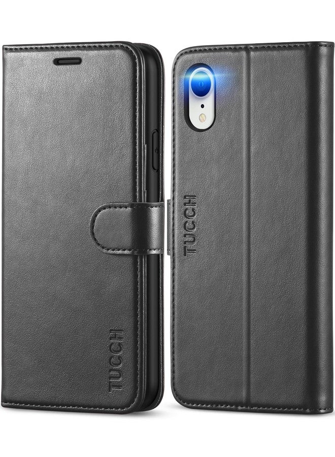 TUCCH iPhone XR Wallet Case, iPhone XR Case, Premium PU Leather Flip Slim Cover[Kickstand] [RFID Blocking] Credit Card Holder, [Wireless Charging] Compatible with iPhone XR(6.1 inch) - Black - Image 1