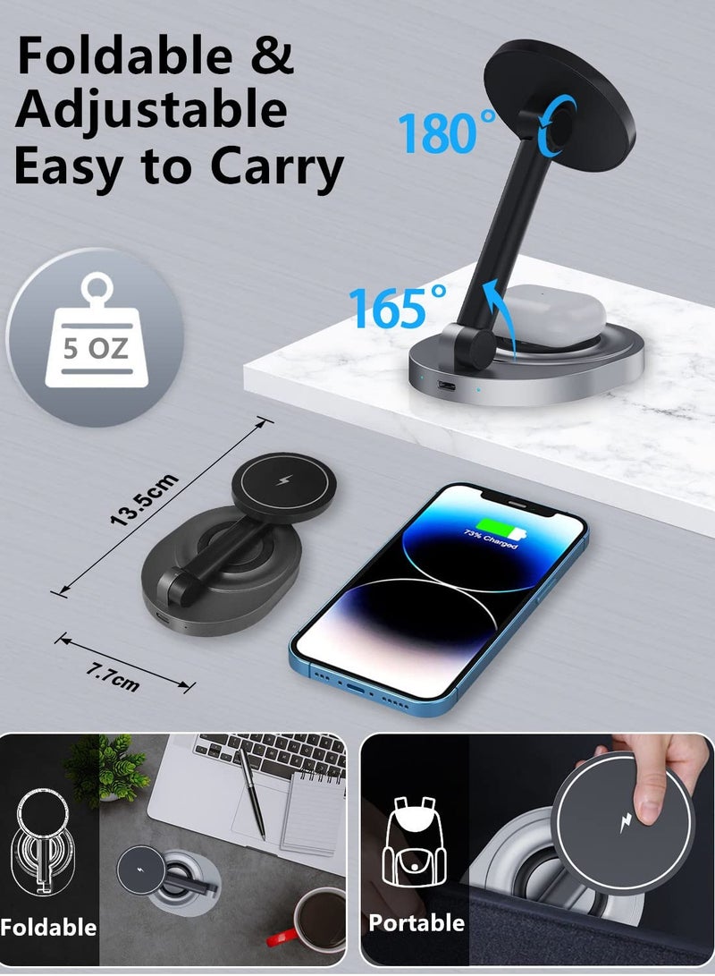 Excefore حامل شاحن لاسلكي مغناطيسي لشاحن Mag-Safe، محطة شحن سريعة بقوة 15 وات، قاعدة شحن 2 في 1 لهاتف iPhone/Apple Watch/AirPods - Image 2